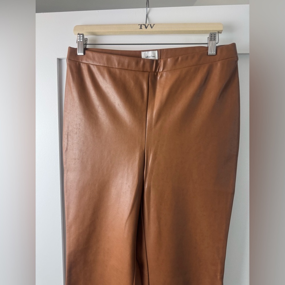 Aritzia Wilfred Free Daria Camel Vegan Leather Straight Leg Pants size L - Picture 2 of 5